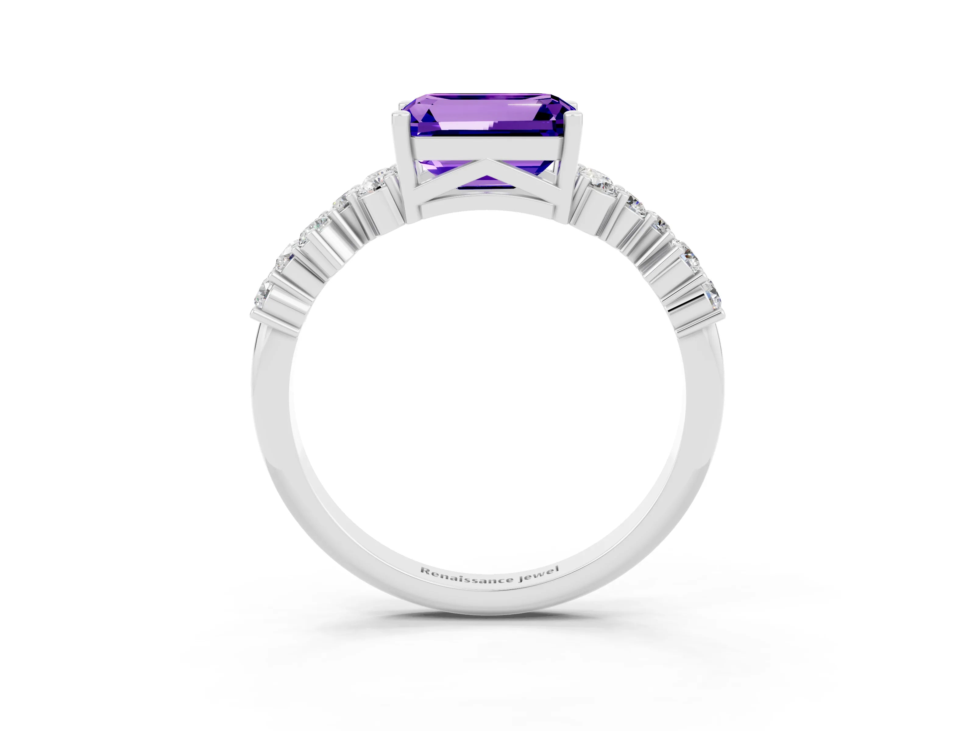 White gold Emerald Cut Diamond Cluster Pavé Band with Four-Prong Setting_3