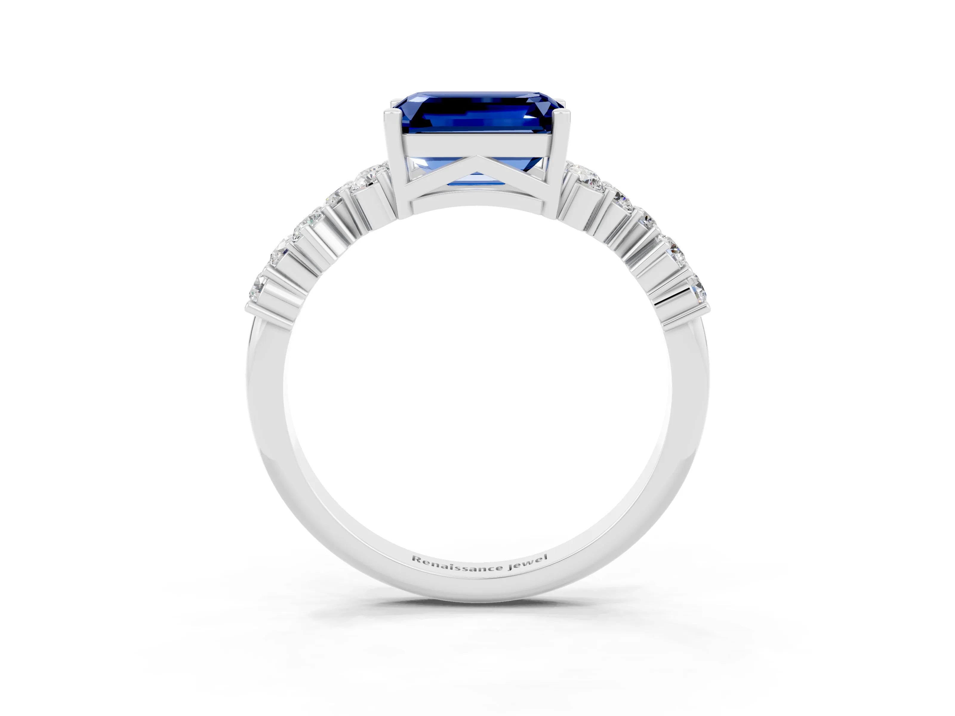White gold Emerald Cut Diamond Cluster Pavé Band with Four-Prong Setting_3