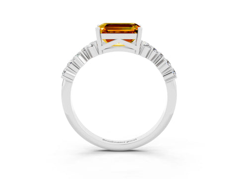 White gold Emerald Cut Diamond Cluster Pavé Band with Four-Prong Setting_3