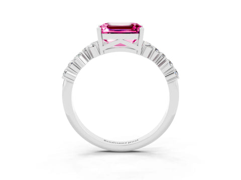 White gold Emerald Cut Diamond Cluster Pavé Band with Four-Prong Setting_3