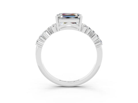 White gold Emerald Cut Diamond Cluster Pavé Band with Four-Prong Setting_3