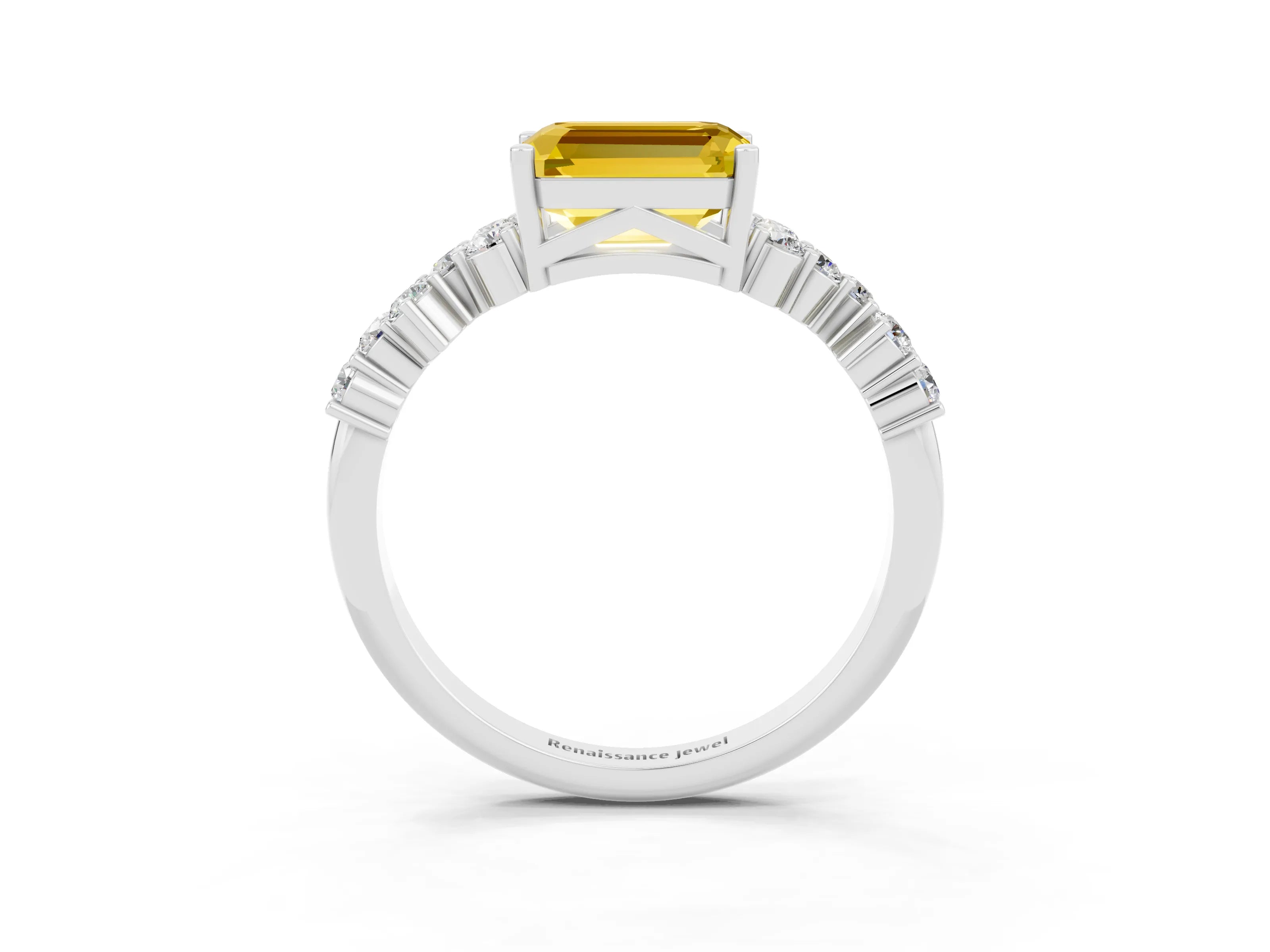 White gold Emerald Cut Diamond Cluster Pavé Band with Four-Prong Setting_3