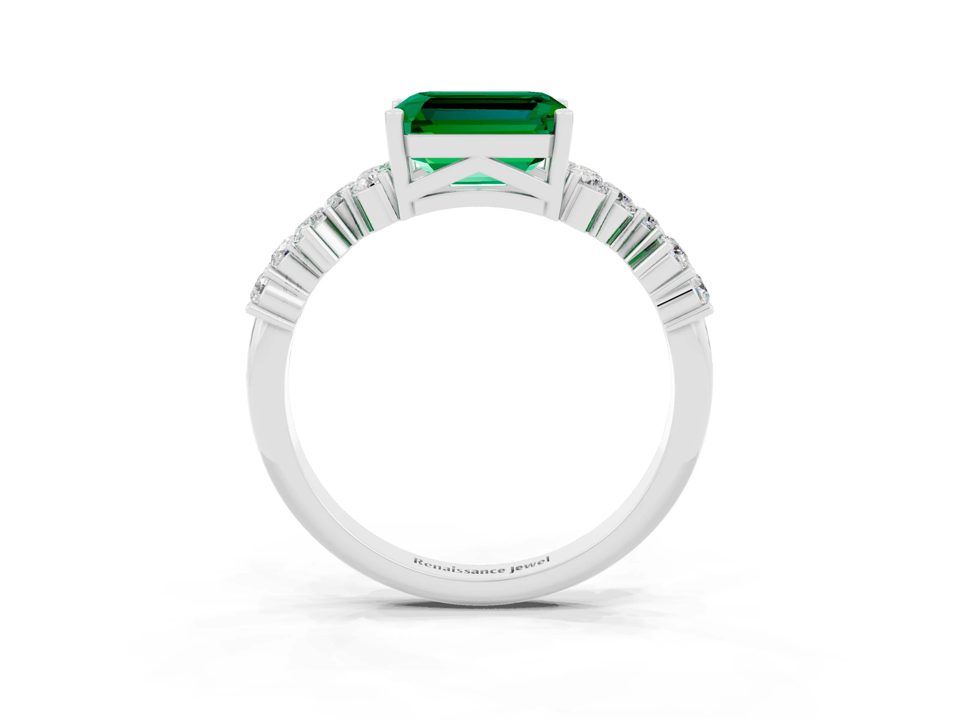 White gold Emerald Cut Diamond Cluster Pavé Band with Four-Prong Setting_3