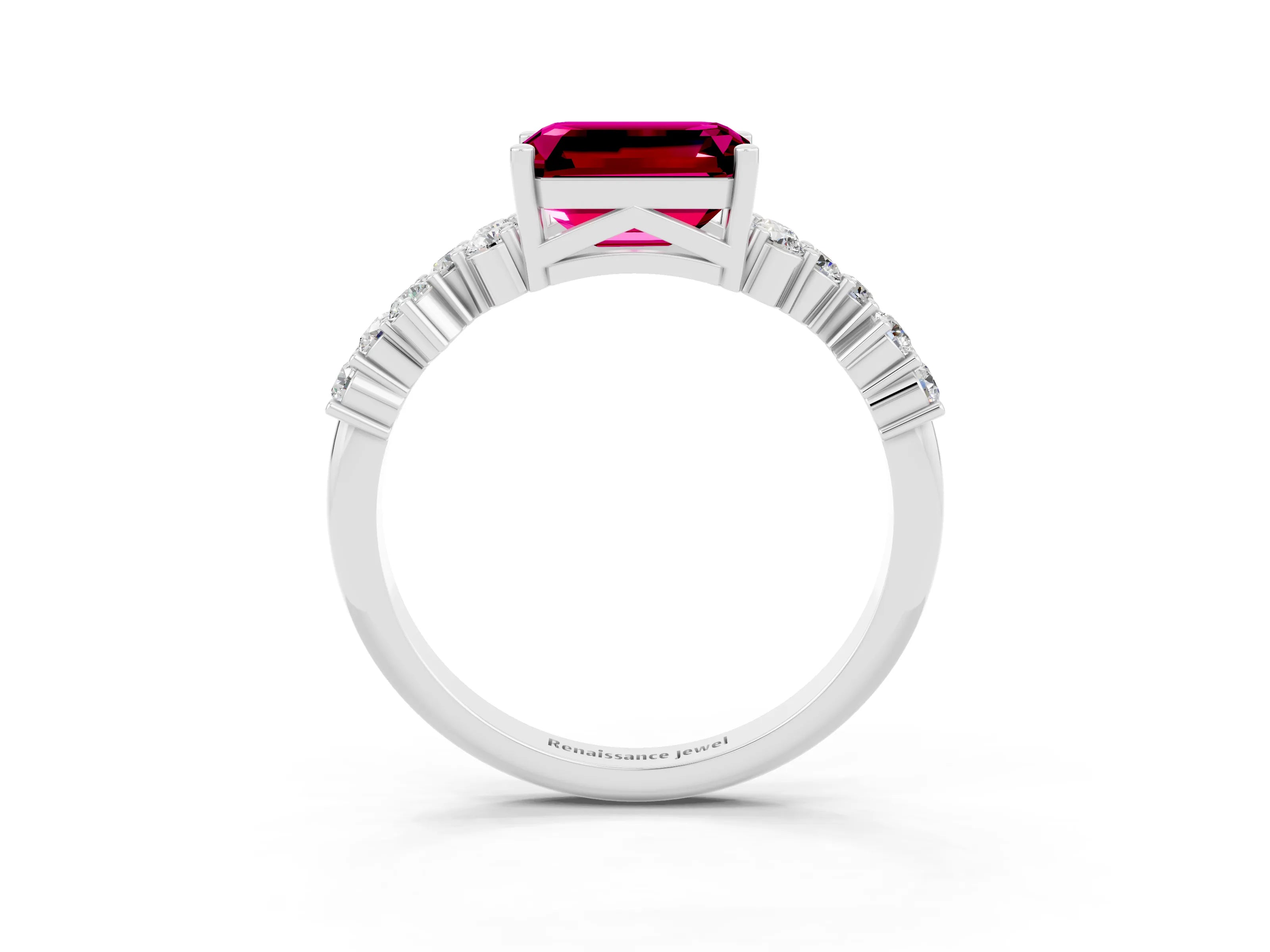 White gold Emerald Cut Diamond Cluster Pavé Band with Four-Prong Setting_3