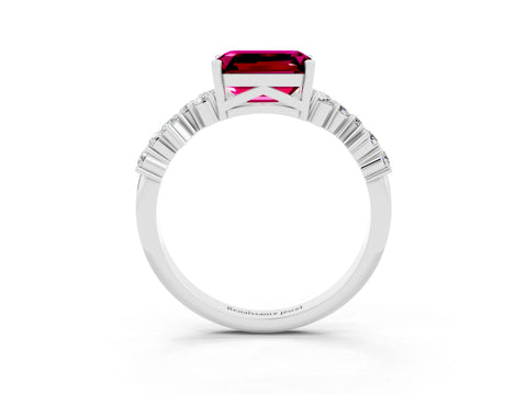 White gold Emerald Cut Diamond Cluster Pavé Band with Four-Prong Setting_3