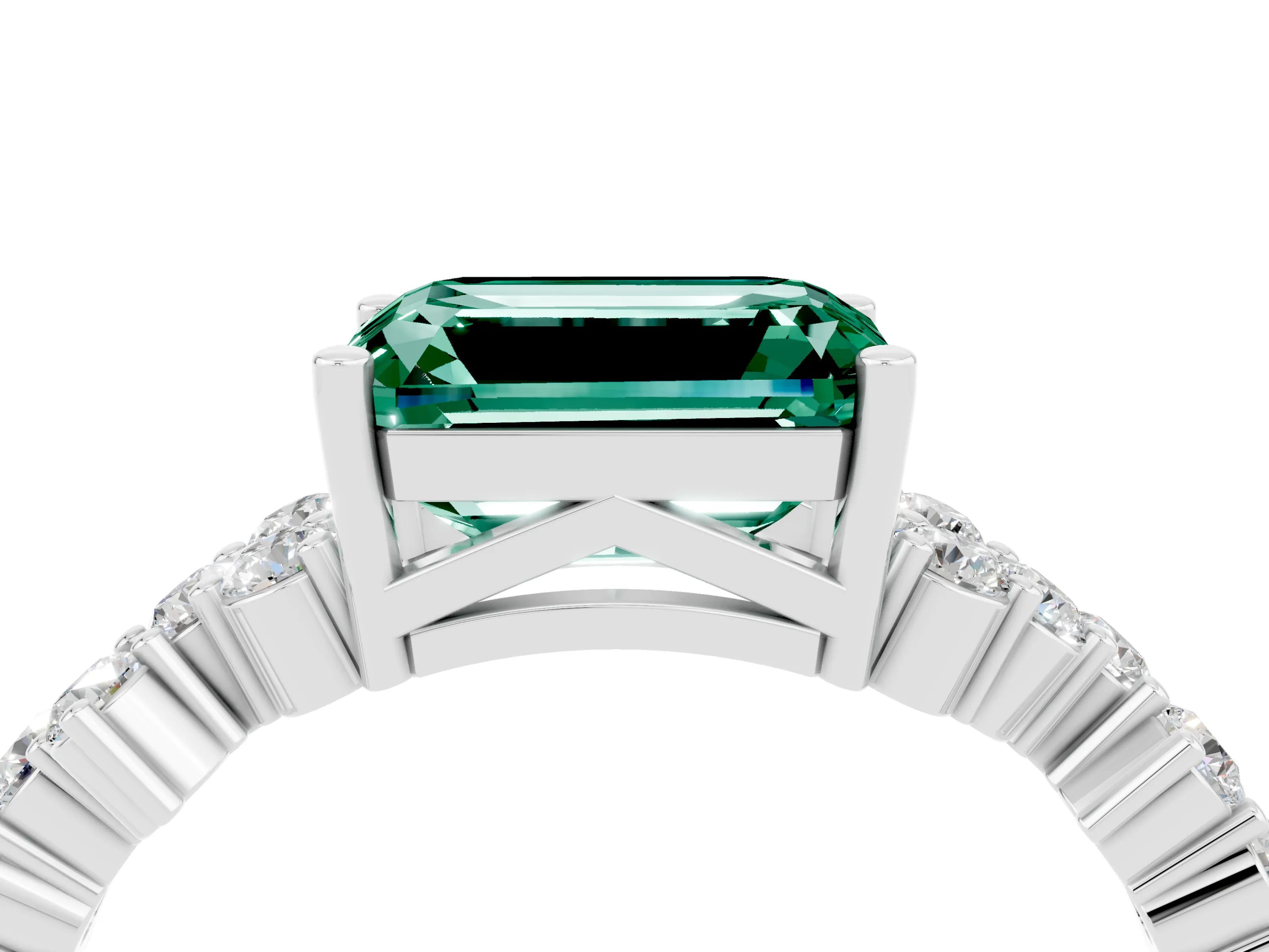 White gold Emerald Cut Diamond Cluster Pavé Band with Four-Prong Setting_4