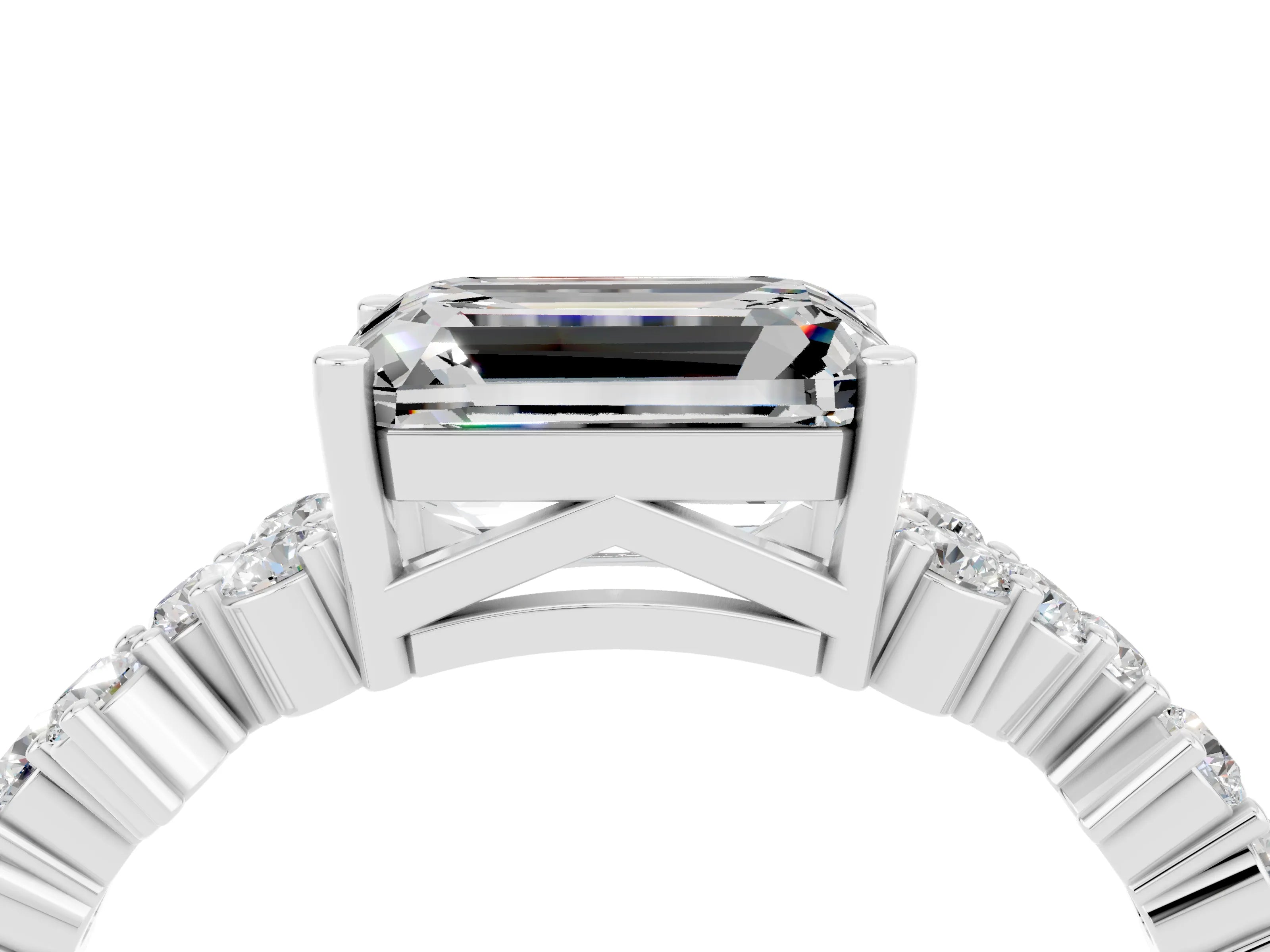 White gold Emerald Cut Diamond Cluster Pavé Band with Four-Prong Setting_4