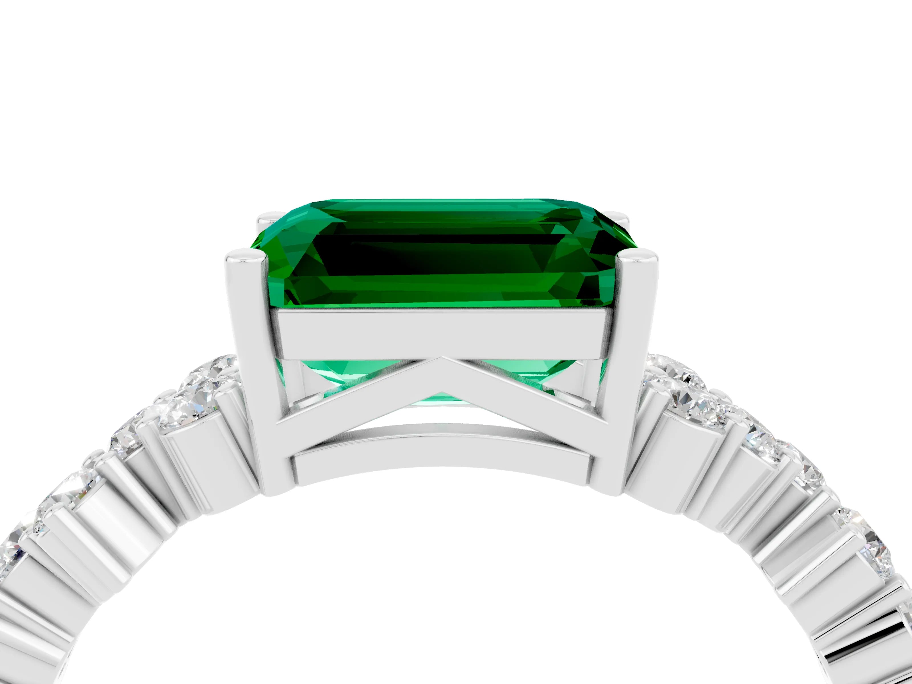 White gold Emerald Cut Diamond Cluster Pavé Band with Four-Prong Setting_4