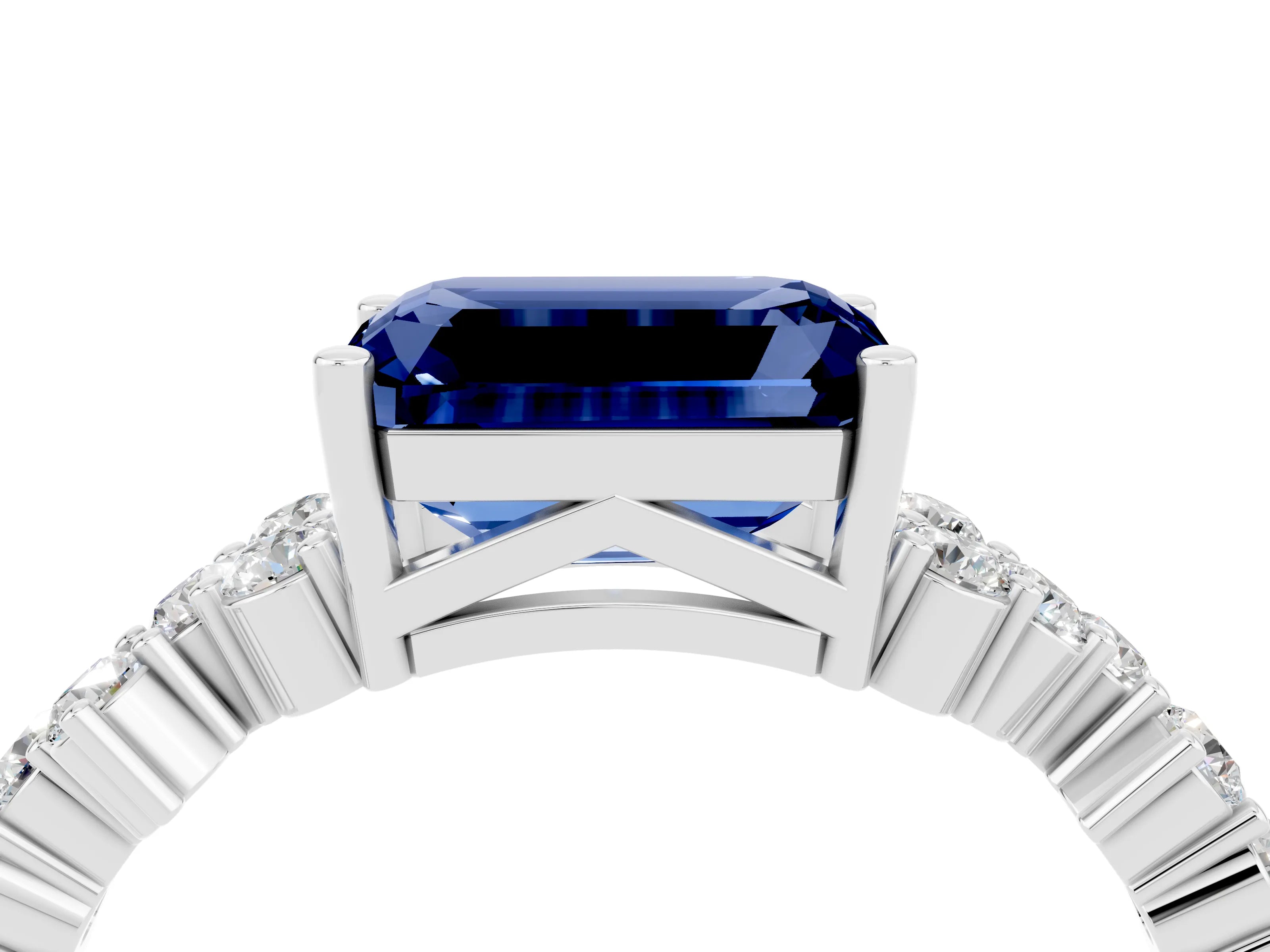 White gold Emerald Cut Diamond Cluster Pavé Band with Four-Prong Setting_4