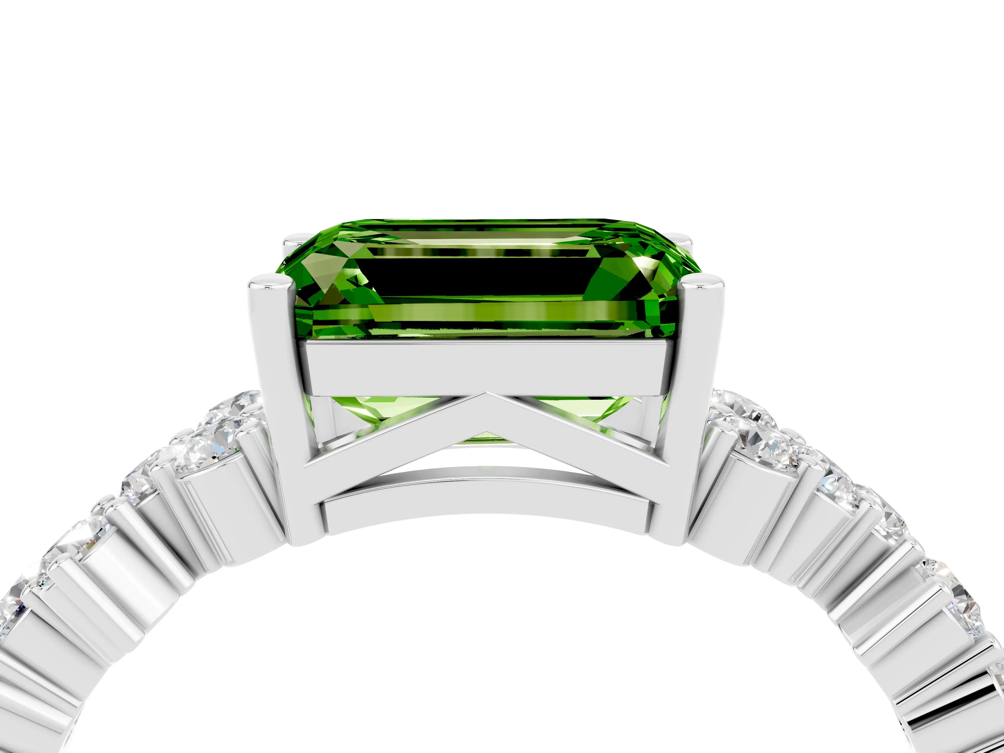 White gold Emerald Cut Diamond Cluster Pavé Band with Four-Prong Setting_4