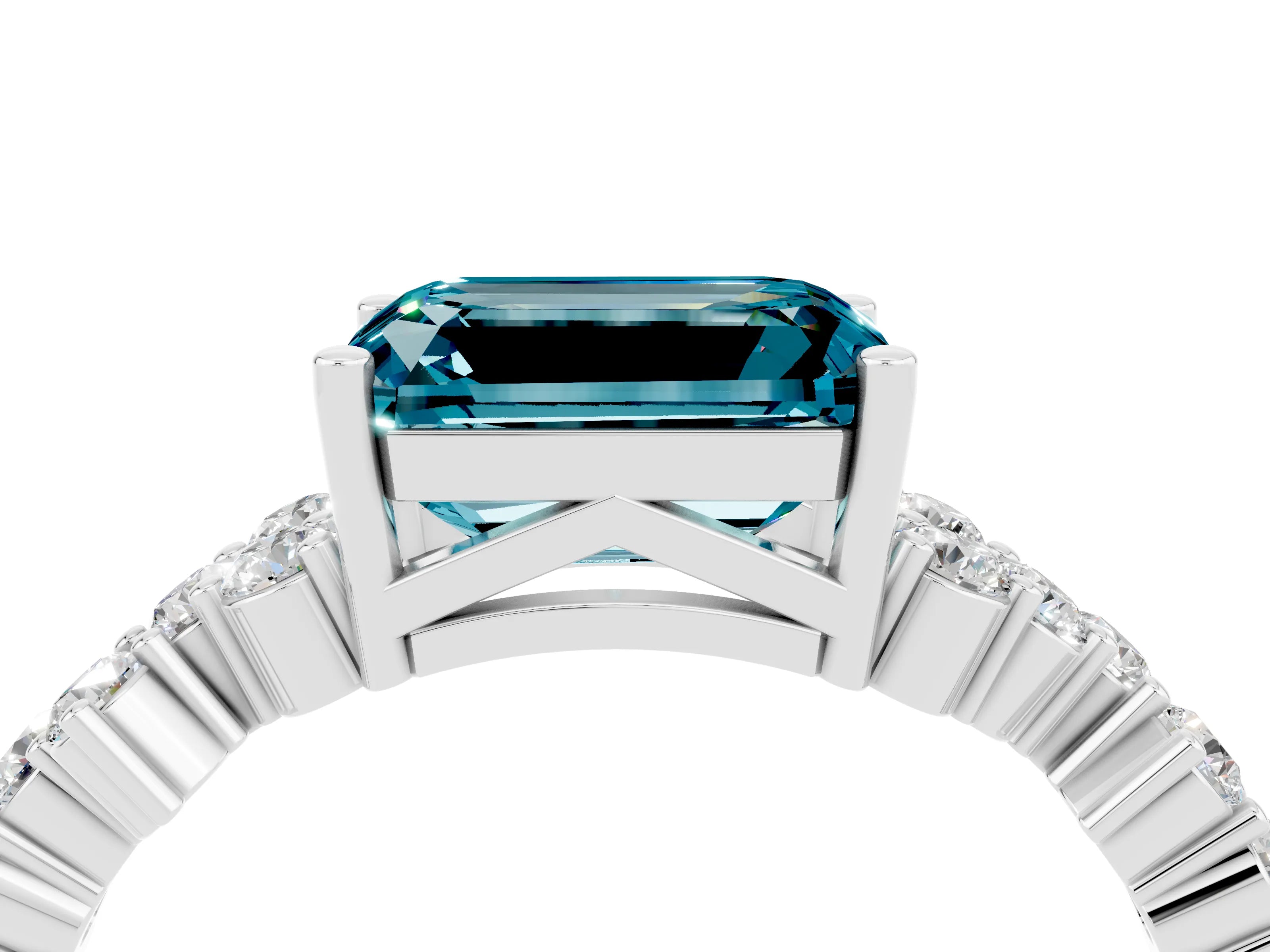 White gold Emerald Cut Diamond Cluster Pavé Band with Four-Prong Setting_4