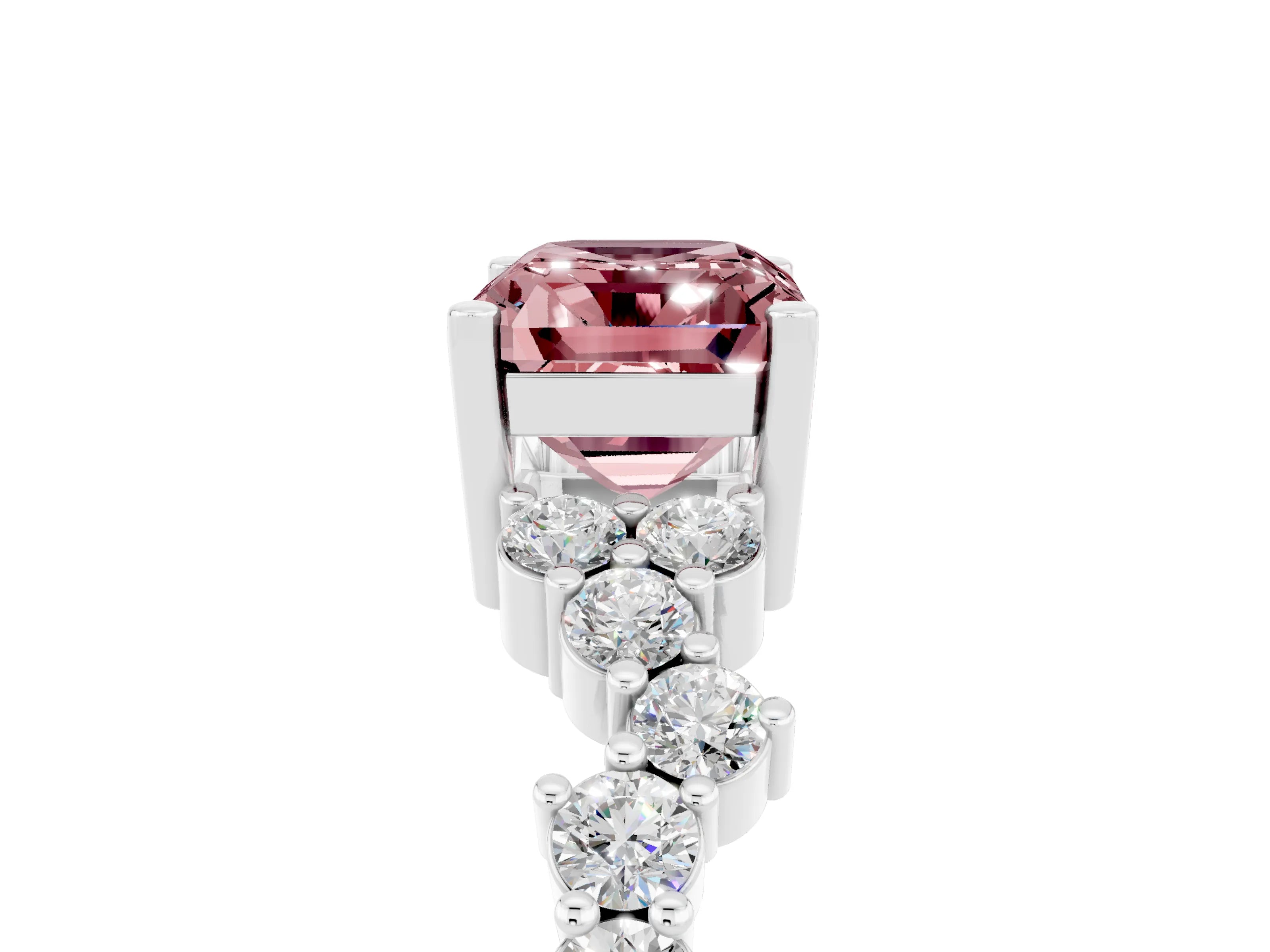White gold Emerald Cut Diamond Cluster Pavé Band with Four-Prong Setting_5