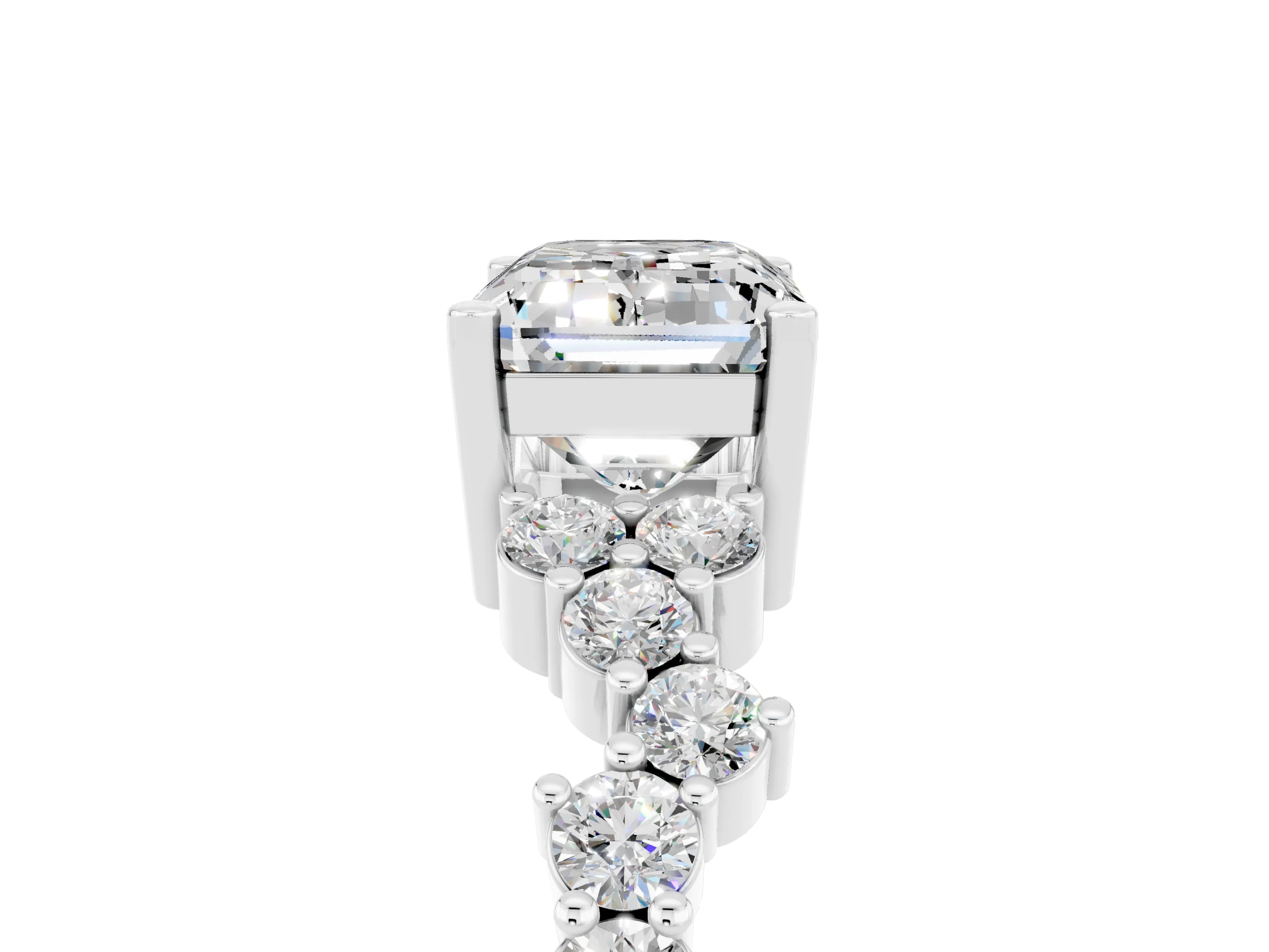 White gold Emerald Cut Diamond Cluster Pavé Band with Four-Prong Setting_5
