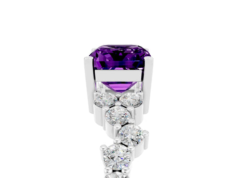 White gold Emerald Cut Diamond Cluster Pavé Band with Four-Prong Setting_5