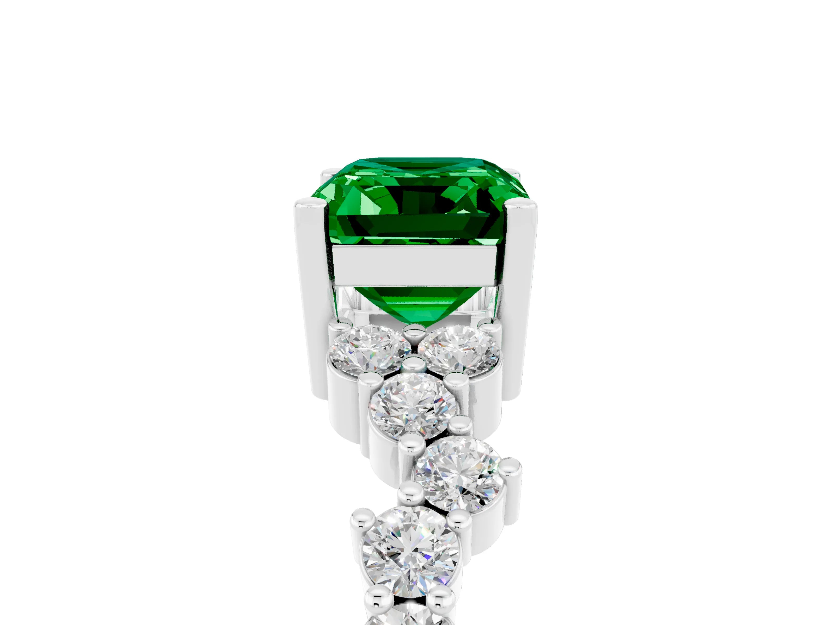 White gold Emerald Cut Diamond Cluster Pavé Band with Four-Prong Setting_5
