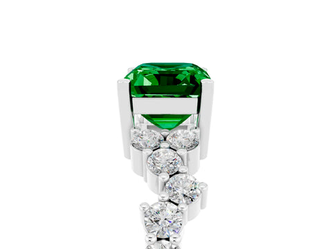 White gold Emerald Cut Diamond Cluster Pavé Band with Four-Prong Setting_5