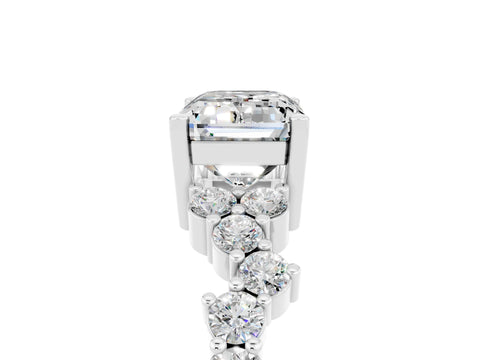 White gold Emerald Cut Diamond Cluster Pavé Band with Four-Prong Setting_5