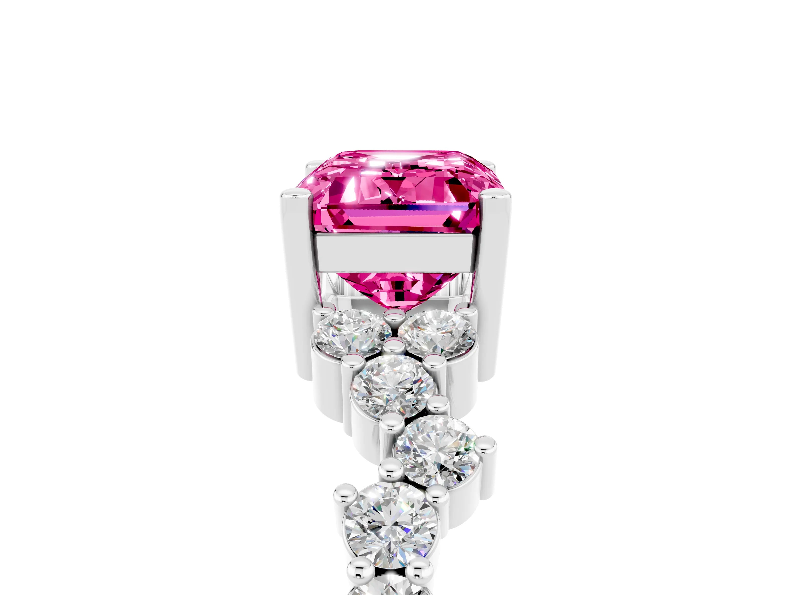 White gold Emerald Cut Diamond Cluster Pavé Band with Four-Prong Setting_5