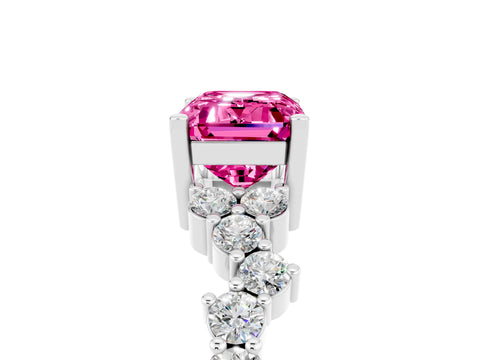 White gold Emerald Cut Diamond Cluster Pavé Band with Four-Prong Setting_5