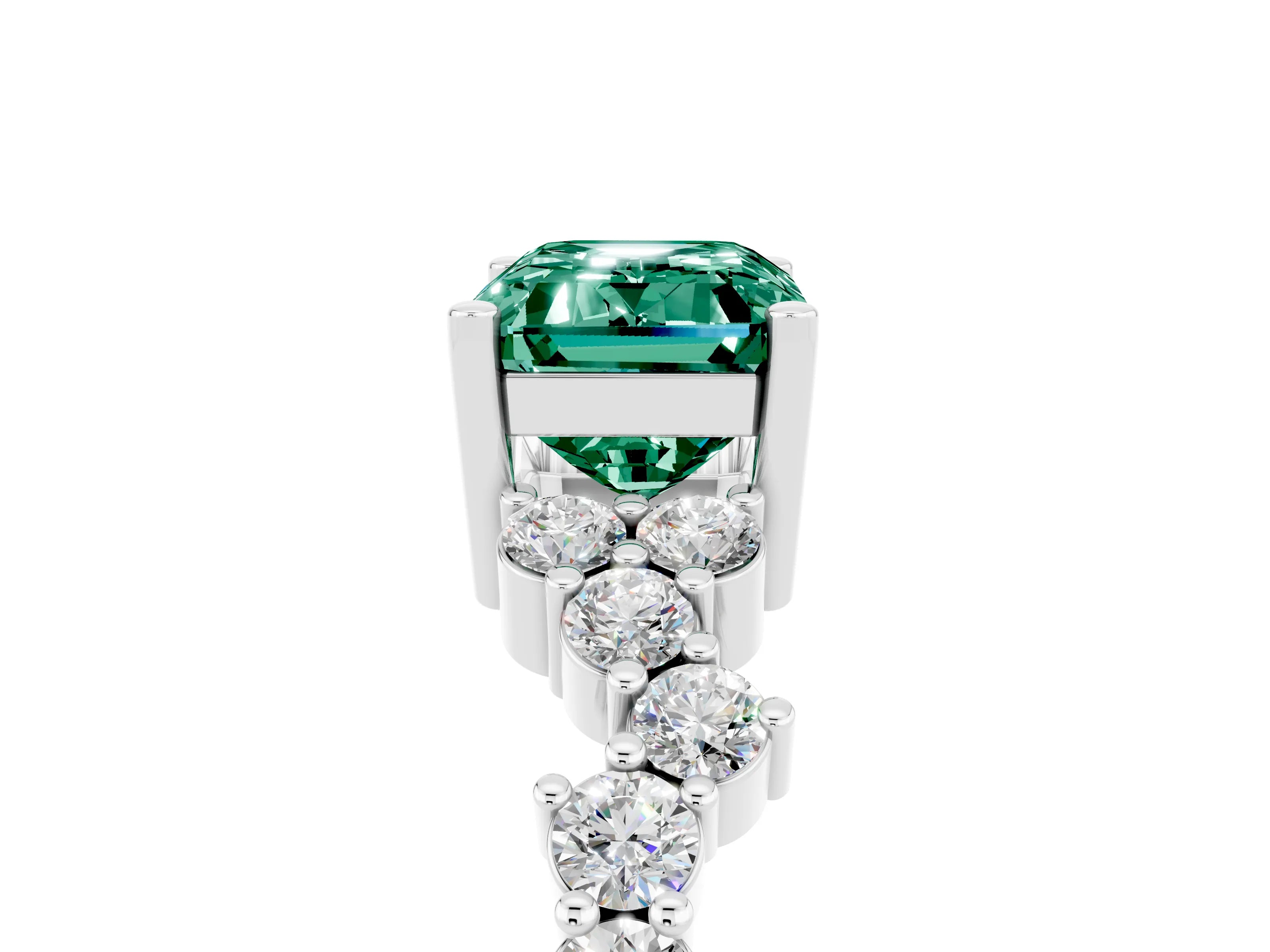 White gold Emerald Cut Diamond Cluster Pavé Band with Four-Prong Setting_5