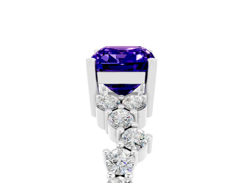 White gold Emerald Cut Diamond Cluster Pavé Band with Four-Prong Setting_5
