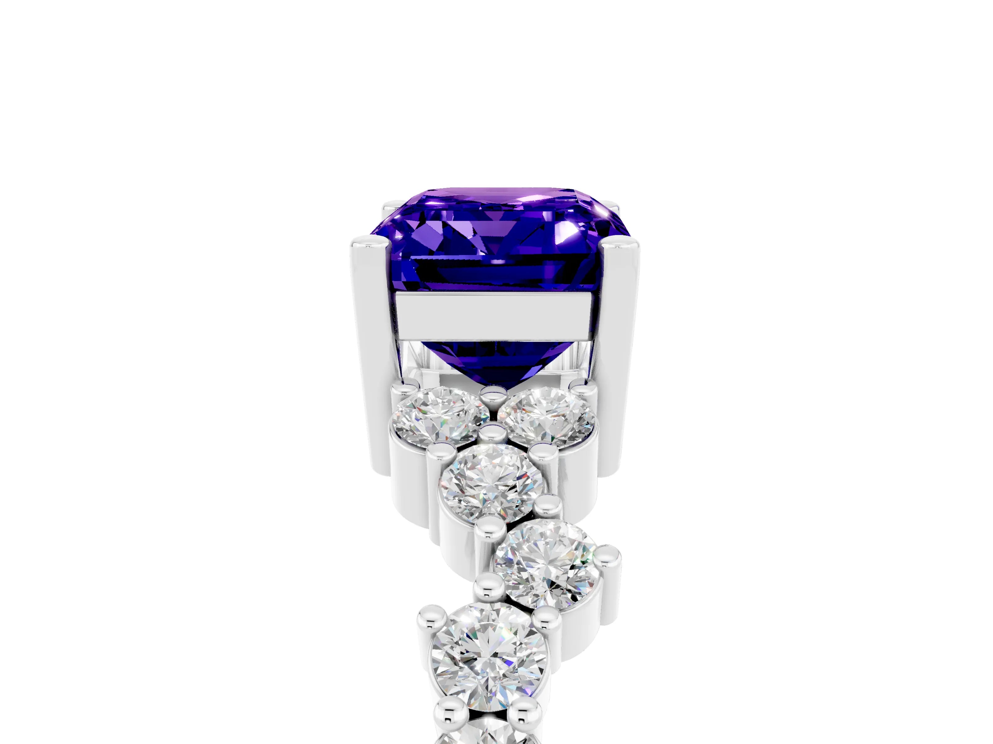 White gold Emerald Cut Diamond Cluster Pavé Band with Four-Prong Setting_5
