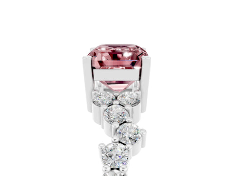 White gold Emerald Cut Diamond Cluster Pavé Band with Four-Prong Setting_5