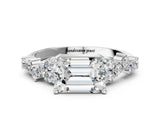 White gold Emerald Cut Diamond Cluster Pavé Band with Four-Prong Setting_9
