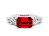 White gold Emerald Cut Diamond Cluster Pavé Band with Four-Prong Setting