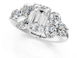White gold Emerald Cut Diamond Cluster Ring with Round Accent Stones and Prong Setting on a Classic Band_80