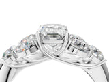 White gold Emerald Cut Diamond Cluster Ring with Round Accent Stones and Prong Setting on a Classic Band_82