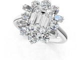 White gold Emerald Cut Diamond Cluster Ring with Round and Baguette Stones, Split Shank Band, Prong Setting_120