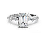 White gold Emerald Cut Diamond Cluster Side Stone Solitaire Ring with Prong Setting_82