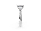 White gold Emerald Cut Diamond Cluster Side Stone Solitaire Ring with Prong Setting_83