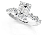 White gold Emerald Cut Diamond Cluster Side Stone Solitaire Ring with Prong Setting_84