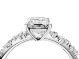 White gold Emerald Cut Diamond Cluster Side Stone Solitaire Ring with Prong Setting_87