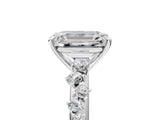 White gold Emerald Cut Diamond Cluster Side Stone Solitaire Ring with Prong Setting_88