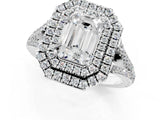 White gold Emerald Cut Diamond Double Halo Ring with Pavé Band and Prong Setting_201