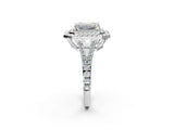 White gold Emerald Cut Diamond Double Halo Ring with Pavé Band and Prong Setting_202