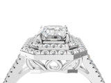 White gold Emerald Cut Diamond Double Halo Ring with Pavé Band and Prong Setting_204