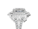 White gold Emerald Cut Diamond Double Halo Ring with Pavé Band and Prong Setting_206