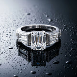 White gold Emerald Cut Diamond Engagement Ring with Baguette Side Stones and Channel Set Band_100