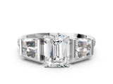White gold Emerald Cut Diamond Engagement Ring with Baguette Side Stones and Channel Set Band_68