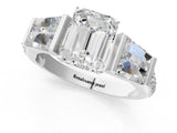 White gold Emerald Cut Diamond Engagement Ring with Baguette Side Stones and Channel Set Band_74