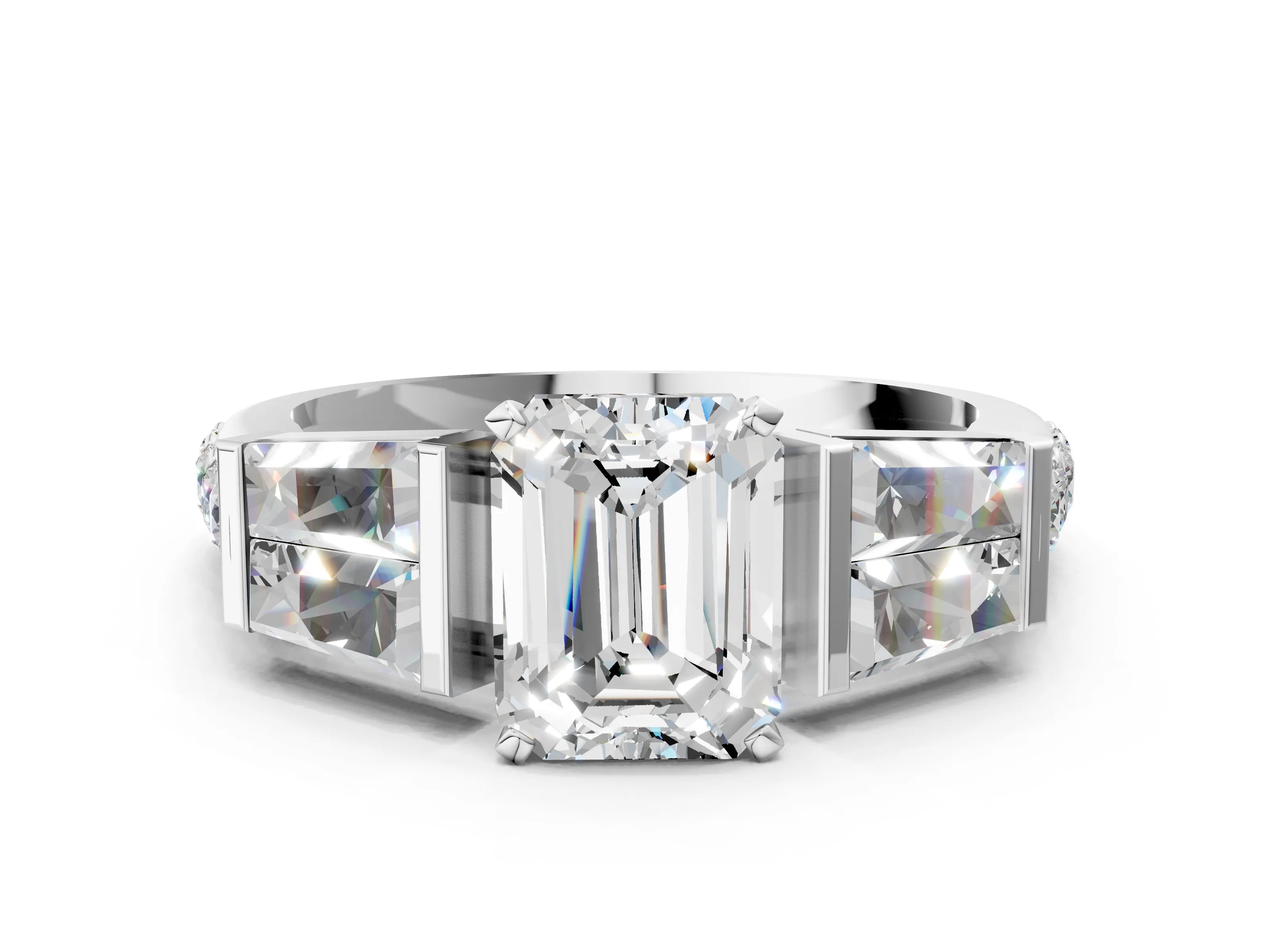 White Gold Emerald Cut Channel Set Engagement Ring Setting