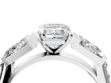 White gold Emerald Cut Diamond Engagement Ring with Baguette Side Stones and Channel Set Band_81