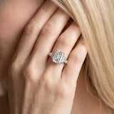 White gold Emerald Cut Diamond Engagement Ring with Baguette Side Stones and Channel Set Band_99