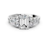 White gold Emerald Cut Diamond Engagement Ring with Bezel Set Round Side Stones and Prong Setting_72
