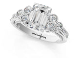 White gold Emerald Cut Diamond Engagement Ring with Bezel Set Round Side Stones and Prong Setting_74