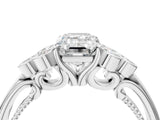 White gold Emerald Cut Diamond Engagement Ring with Bezel Set Round Side Stones and Prong Setting_77